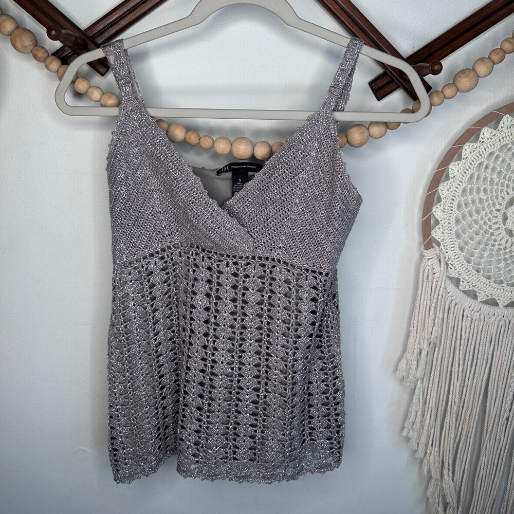 INC Silver Metallic Babydoll Cami Knit Tank